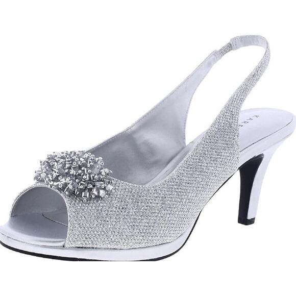 Karen Scott Women's Breena Slingback Peep-Toe Pumps Shoes Silver Size 6.5 - Picture 3 of 4